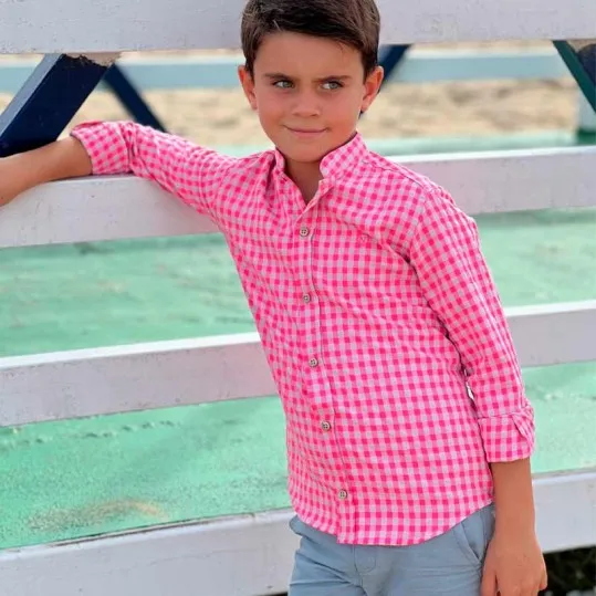 Camisa niño cuadros rosa fluor de Nachete