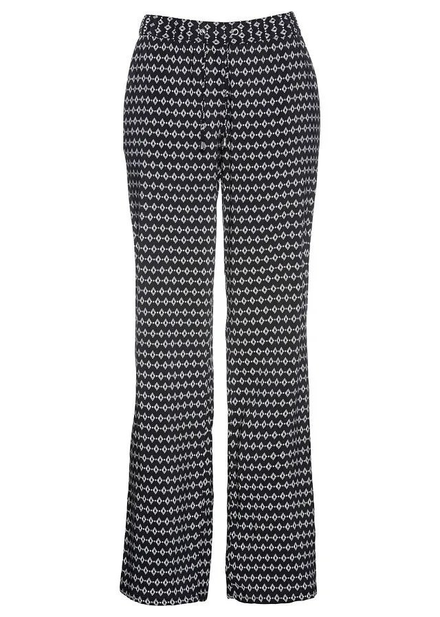 Pantalón de viscosa estampado Negro-blanco estampado