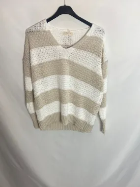 WHITE&ONE. Jerséi rayas blanco y beige T.L