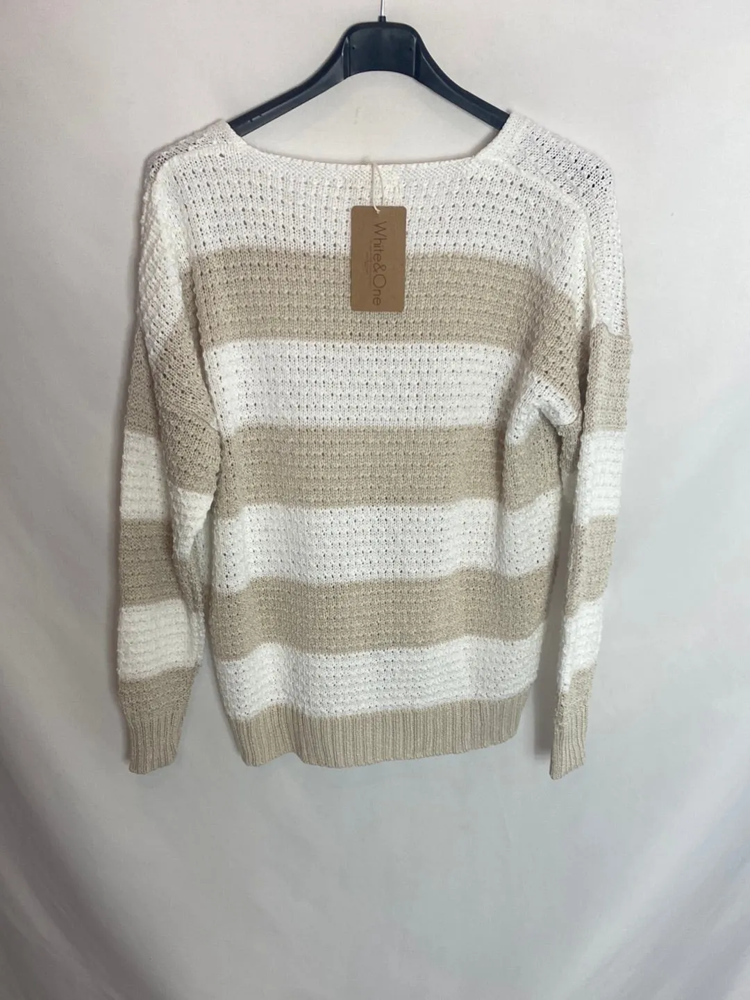 WHITE&ONE. Jerséi rayas blanco y beige T.L